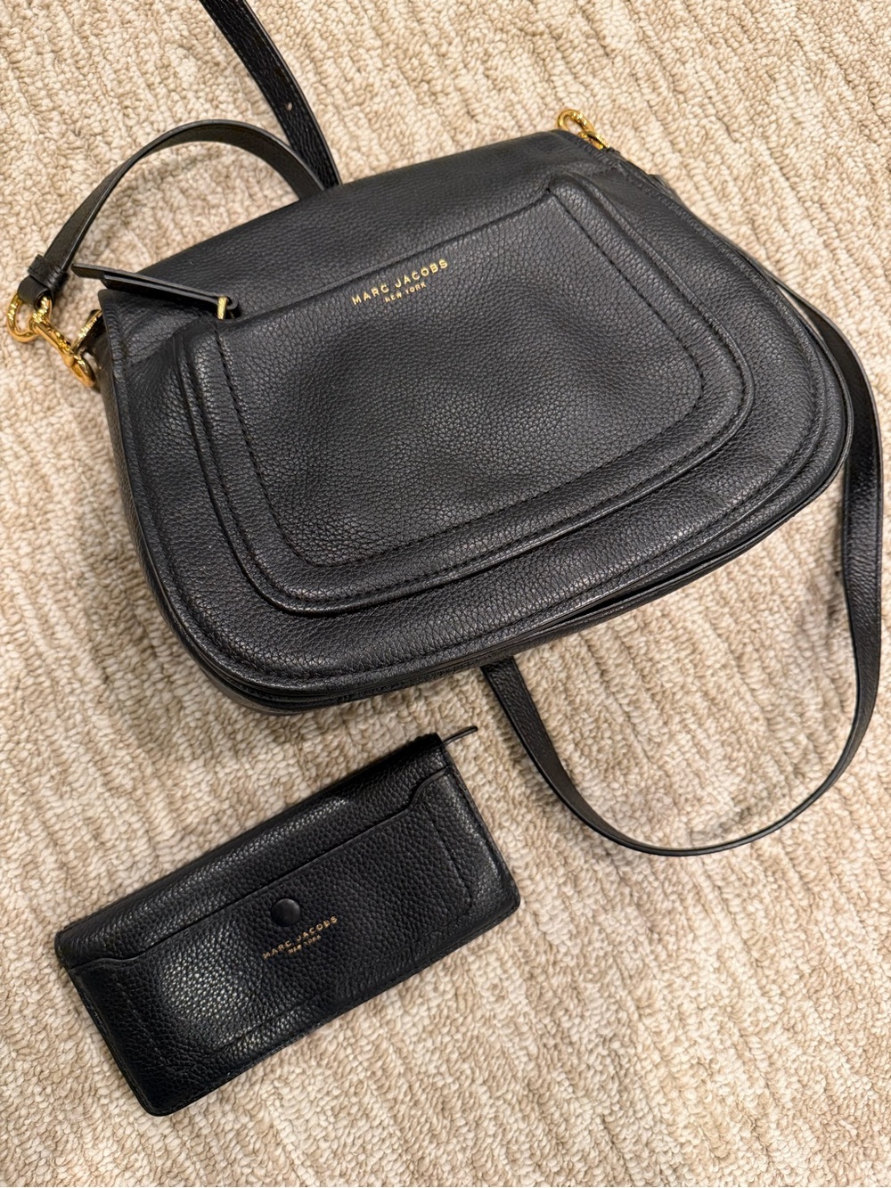 Marc Jacobs Black Leather Saddle Crossbody Bag with Matching Wallet